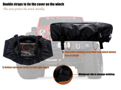 Eudora installed on a small electric winch demonstrating secure coverage
