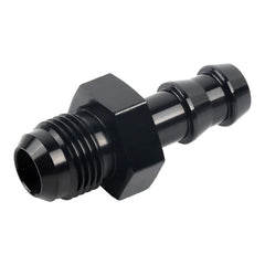 EVIL ENERGY front view of 6AN to 3/8" barb adapter showing shape and finish, offering durable conversion