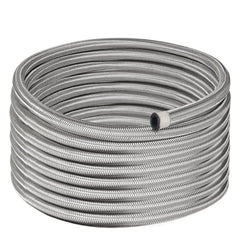 EVIL ENERGY 6AN braided fuel line front view showing silver nylon braid and overall finish