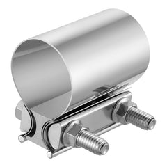 EVIL ENERGY front view of 2.5" exhaust clamp set showing all four pieces and hardware, clear fit