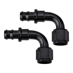 EVIL ENERGY front view 90° 12AN to 3/4" barb fitting shows neat compact profile and durability