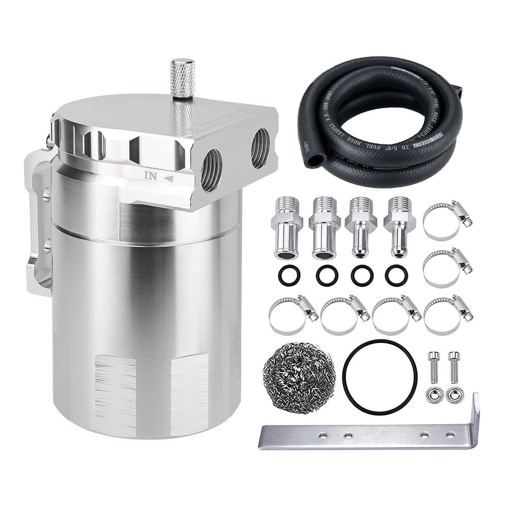 EVIL ENERGY front view catch can showing aluminum body and mounting bracket benefit: durable protection