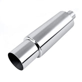 EVIL ENERGY polished muffler front view showing sleek finish and deep tone benefit