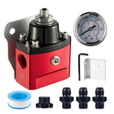 EVIL ENERGY front view of red regulator showing ports and anodized finish for easy identification