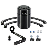EVIL ENERGY oil catch can front view showing compact anodized finish and mounting bracket benefit: neat engine bay