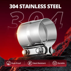 EVIL ENERGY clamp fitted on an exhaust pipe showing sealed joint and quick no-weld installation