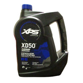 Evinrude one-gallon XD50 bottle front label showing product and benefit of reduced smoke