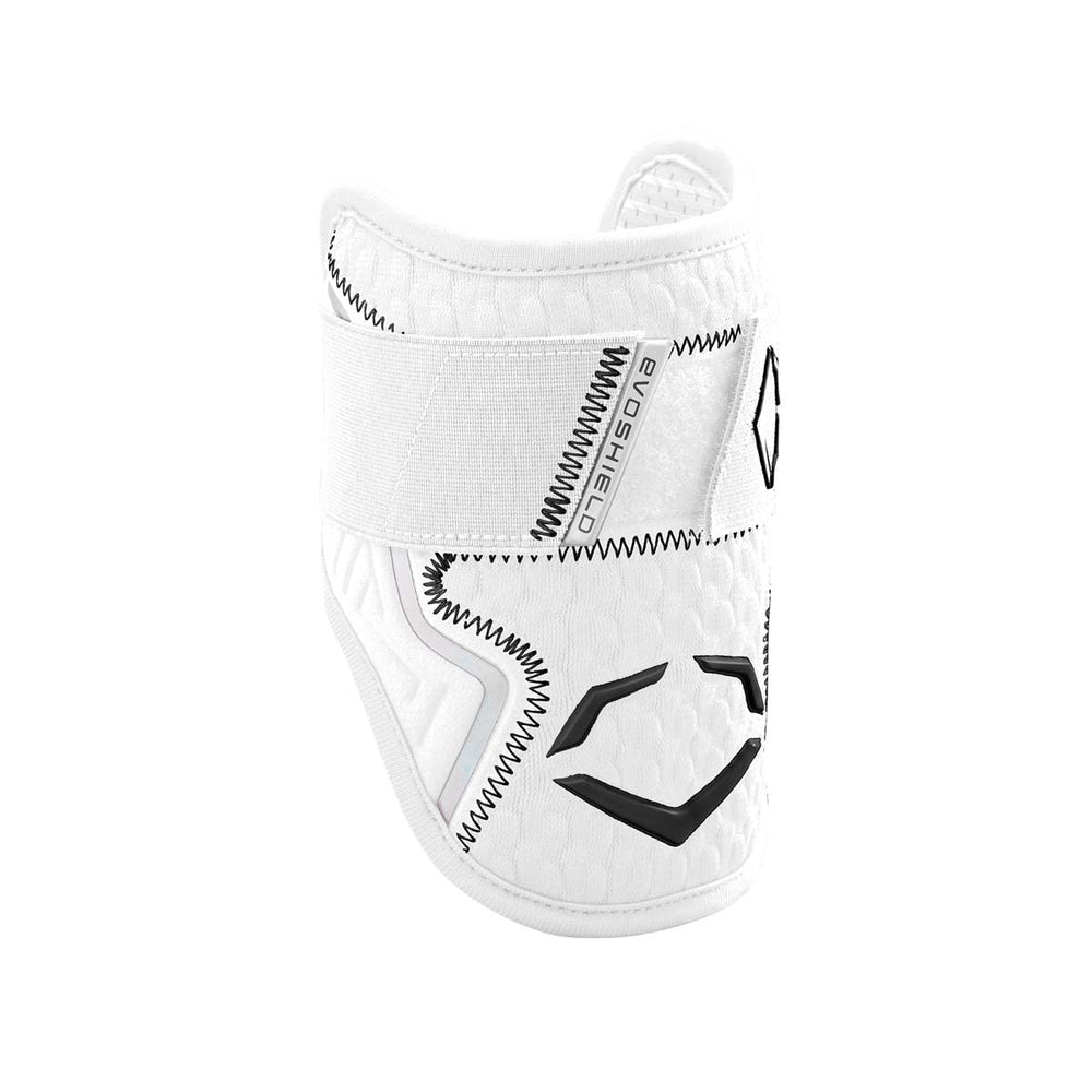 EvoShield Pro-SRZ elbow guard front view showing clean white shell and enhanced coverage