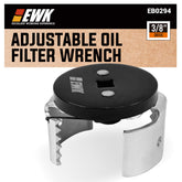 EWK adjustable wrench front view showing robust body and drive port, fast removal benefit