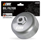 EWK front view of 86.6mm cup wrench showing precise 16-flute fit and safe removal benefit