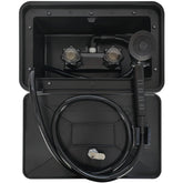 EXCELFU exterior shower box front view showing compact profile and secure fit