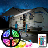EXCELFU front view of full 20ft awning light strip showing ready-to-install benefit