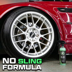 ExoForma being sprayed onto tire giving fast wet-look shine