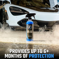 ExoForma being sprayed on car panel showing quick hydrophobic benefit