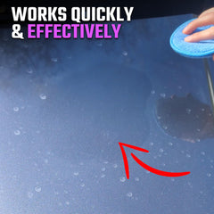 ExoForma before and after on vehicle paint showing restored glossy finish