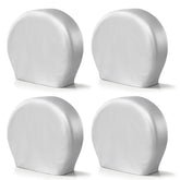Explore Land front view of four silver tire covers showing full-vehicle protection