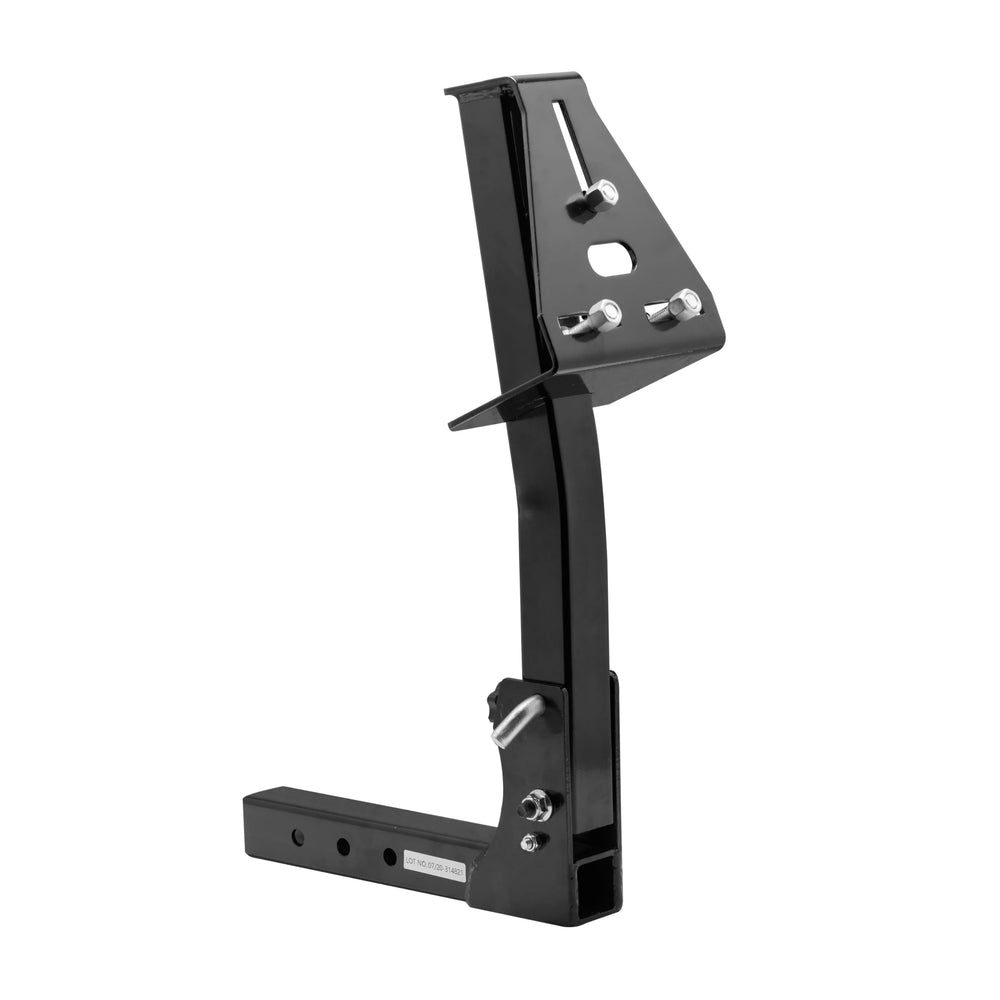Extreme Max front view of hitch-mounted spare tire carrier showing full assembly and fit benefit