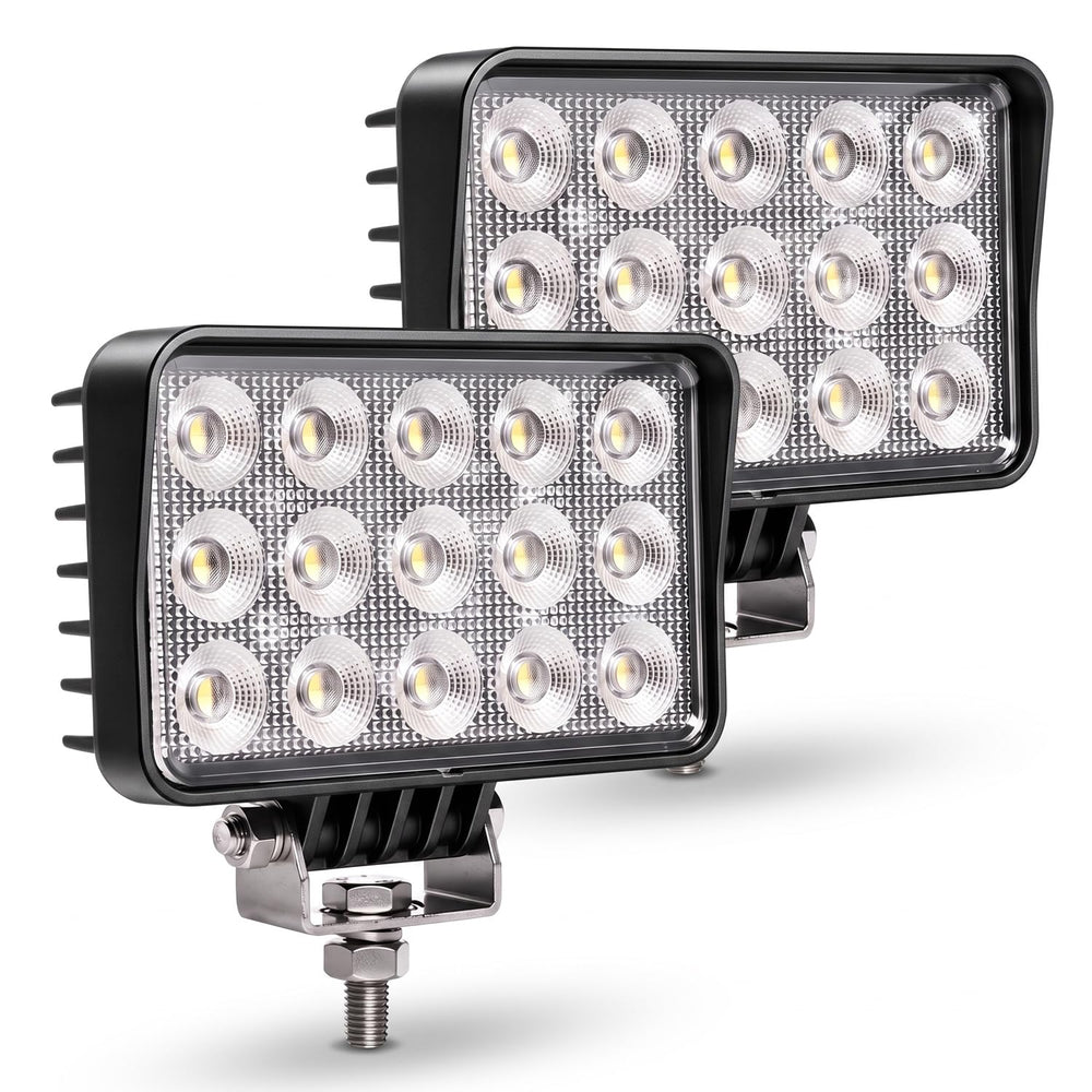 EXZEIT front view of 6-inch work light showing lens and housing, clear field illumination