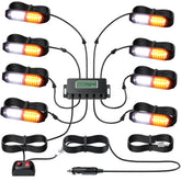 EYPINS front view of eight white amber strobe lights showing compact design and visibility