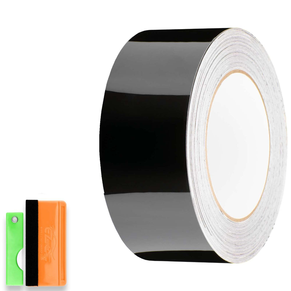 EZAUTO WRAP roll front view showing gloss black finish and coverage benefit