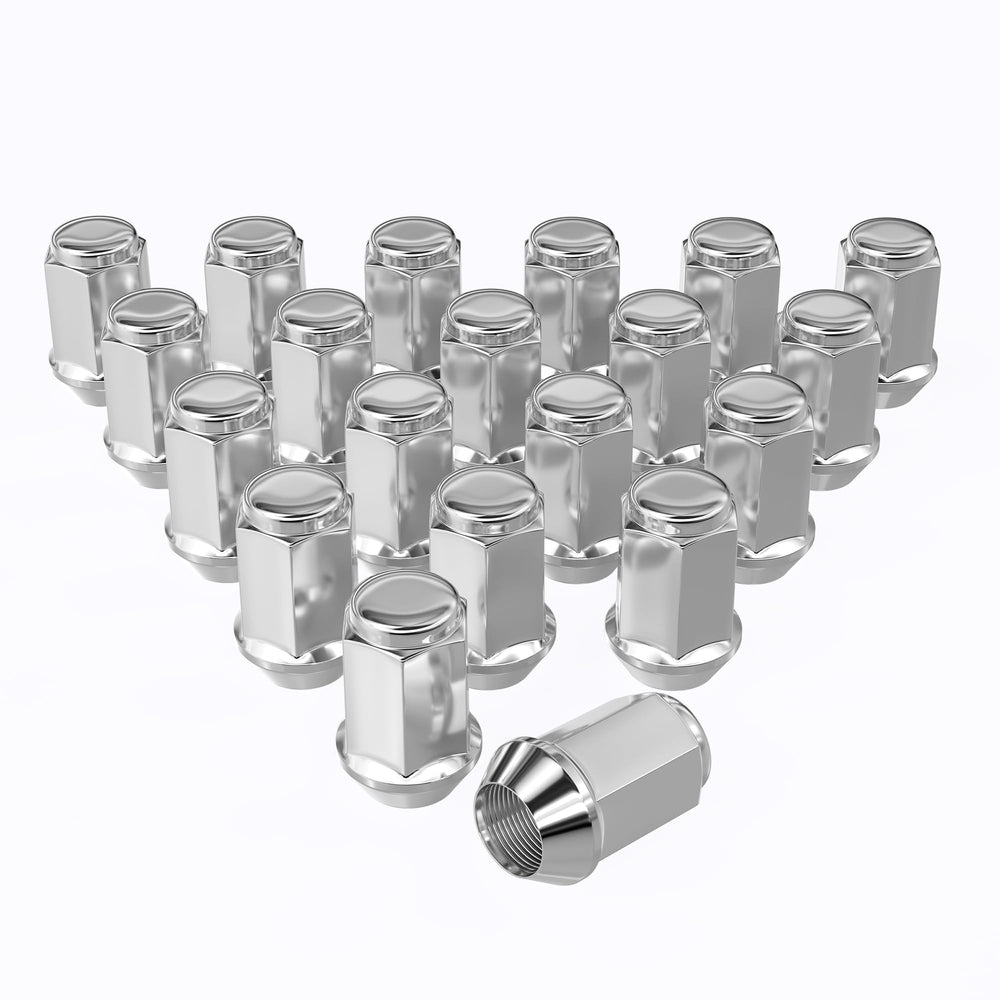 EZISOE chrome lug nuts front view showing polished finish and set of 20 for attractive wheels