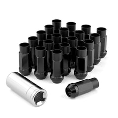 EZISOE front view of 20 black lug nuts showing complete set and uniform finish benefit