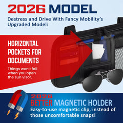 Fancy Mobility close-up of magnetic glasses holder protecting frames from scratches