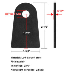 Fanmao close-up of 3/8 inch hole and 3/16 inch thickness showing clean edges for strong welds