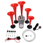 FARBIN front view of five red trumpets showing bold design and visibility