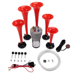FARBIN front view of five red trumpets showing bold design and visibility