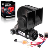 FARBIN front view compact train horn showing sleek black housing and mounting points, clear visibility benefit