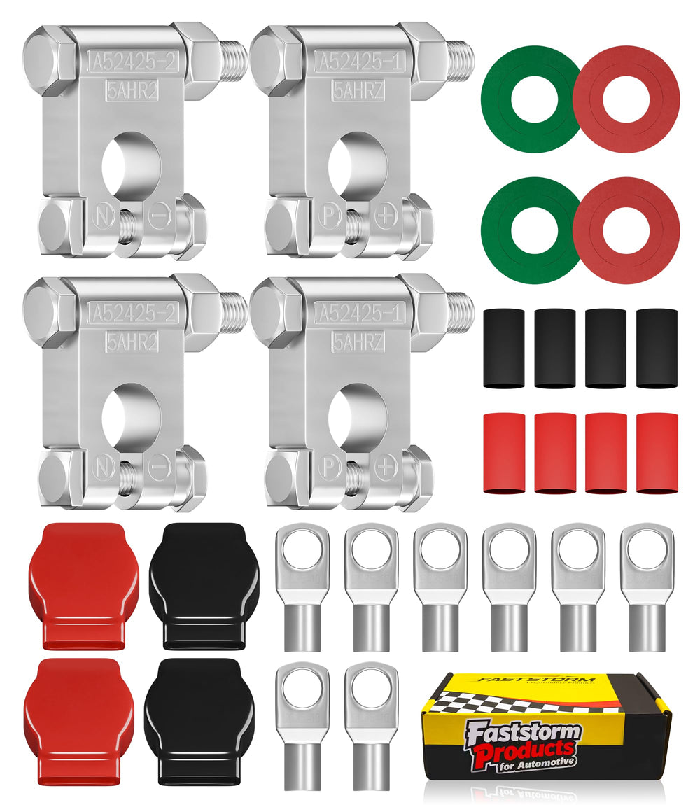 FASTSTORM front packaging showing complete top-post battery terminal kit and components