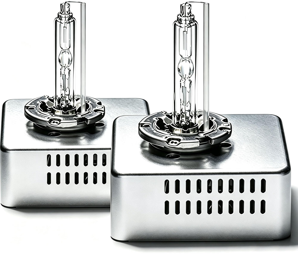 FAXCARS front view of D5S bulb pair showing packaging and plug-and-play benefit