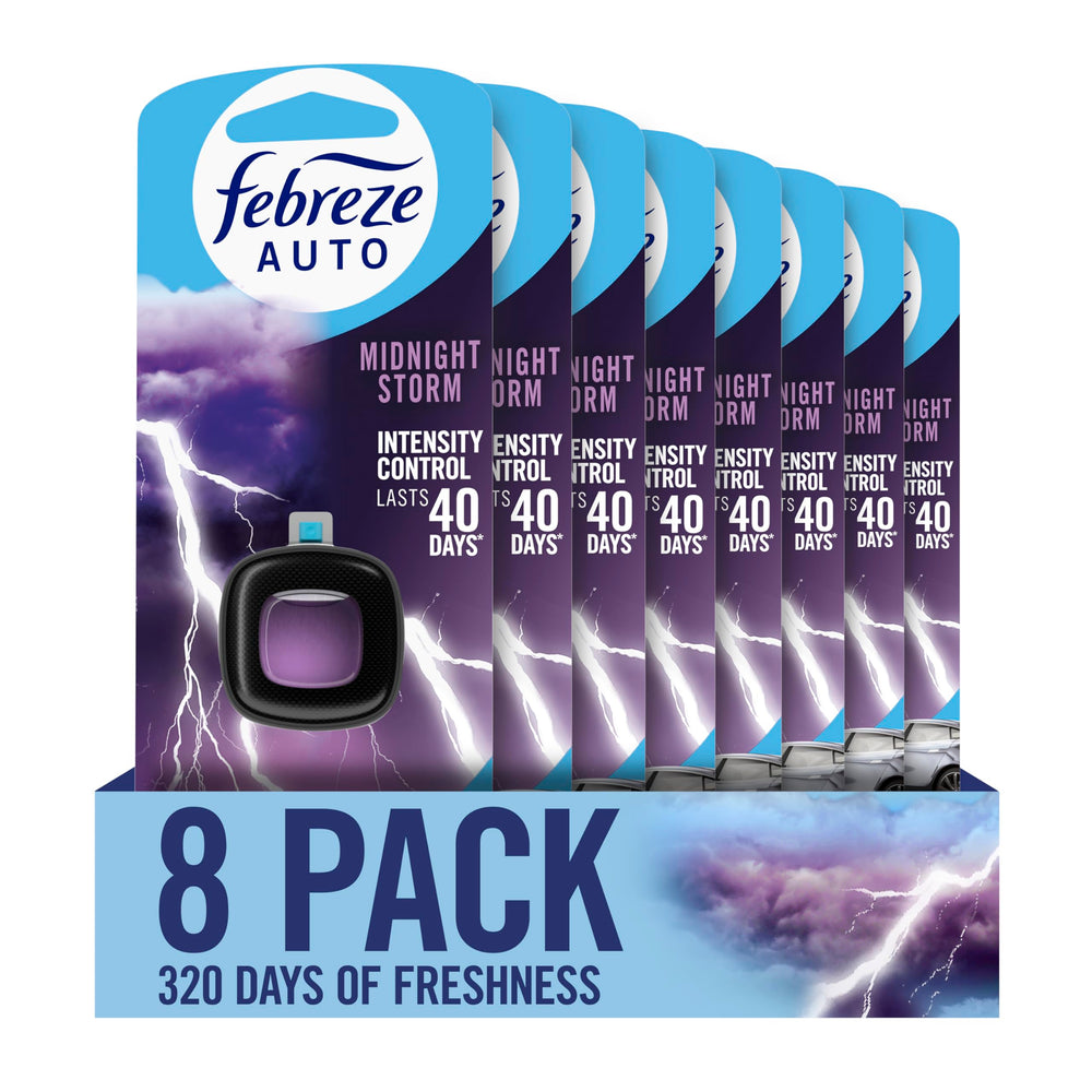 Febreze front packaging showing Midnight Storm and 8-count for long-lasting freshness