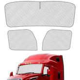 Federedevo front windshield shade fitted on Peterbilt blocking sunlight and reducing heat