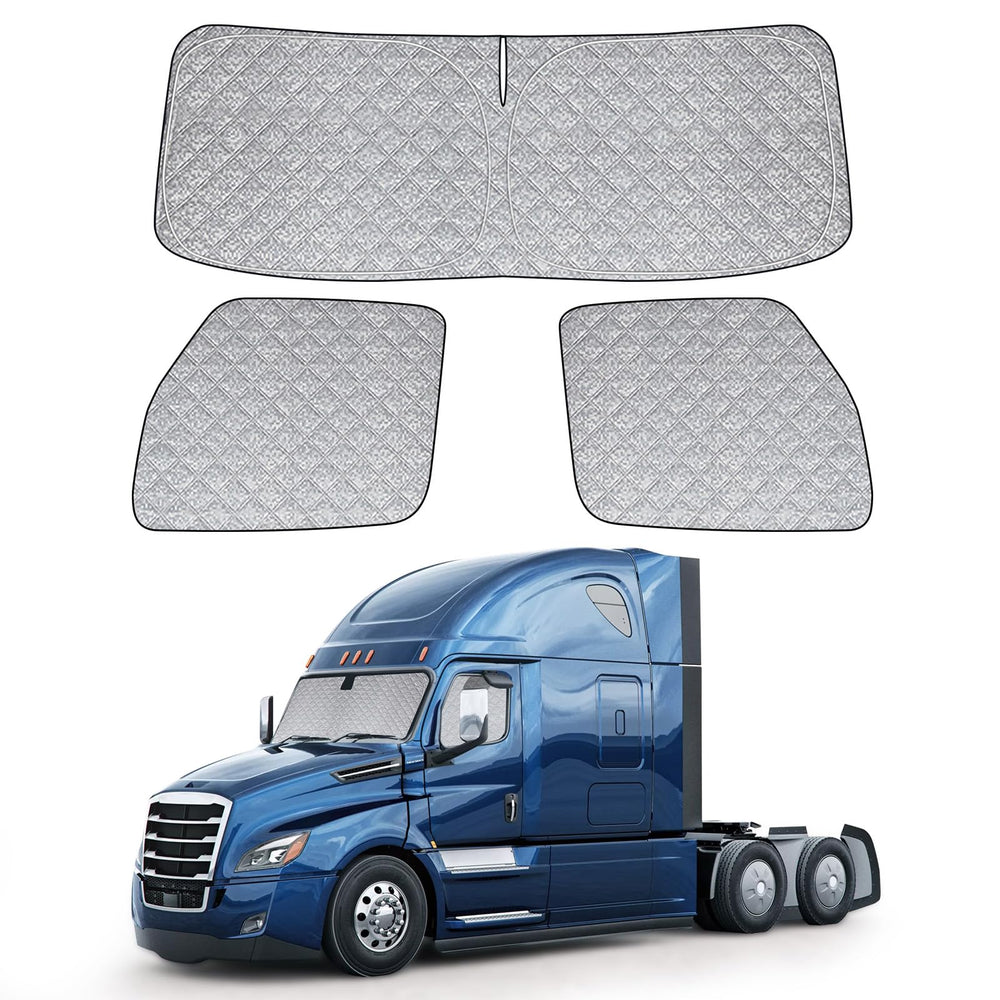 Federedevo front windshield shade showing full coverage and cooler cab benefit