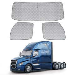 Federedevo front windshield shade showing full coverage and cooler cab benefit
