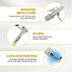 FEEDRON hose and four adapters displayed for versatile can compatibility