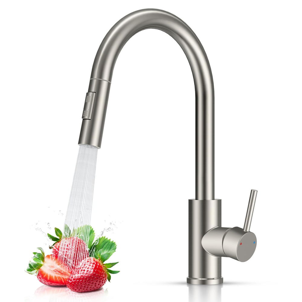 FEELSO front view brushed nickel faucet showing sleek modern look and durability