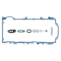 Fel-Pro oil pan gasket set front packaging showing product and part number, clear identification benefit