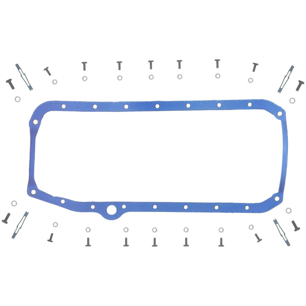 Fel-Pro front view of oil pan gasket showing full one-piece shape and fit