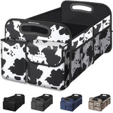 Femuar cow print front view showing vintage style and organized storage benefit