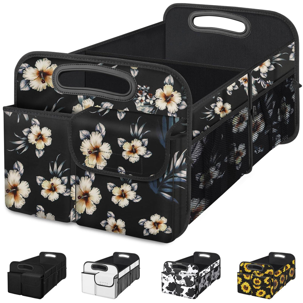 Femuar front view showcasing hibiscus pattern and large capacity benefit