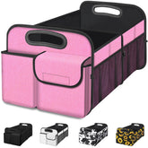 Femuar front view of pink trunk organizer showing spacious compartments and neat storage benefit