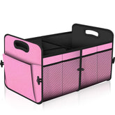Femuar front view of large pink trunk organizer showing roomy interior and pockets