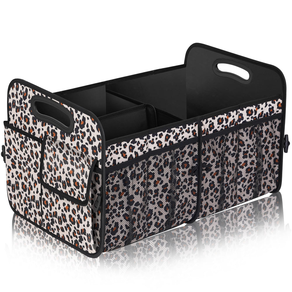 Femuar front view leopard print shows stylish organized storage