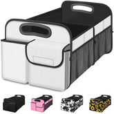 Femuar front view of trunk organizer showing compartments and tidy storage benefit