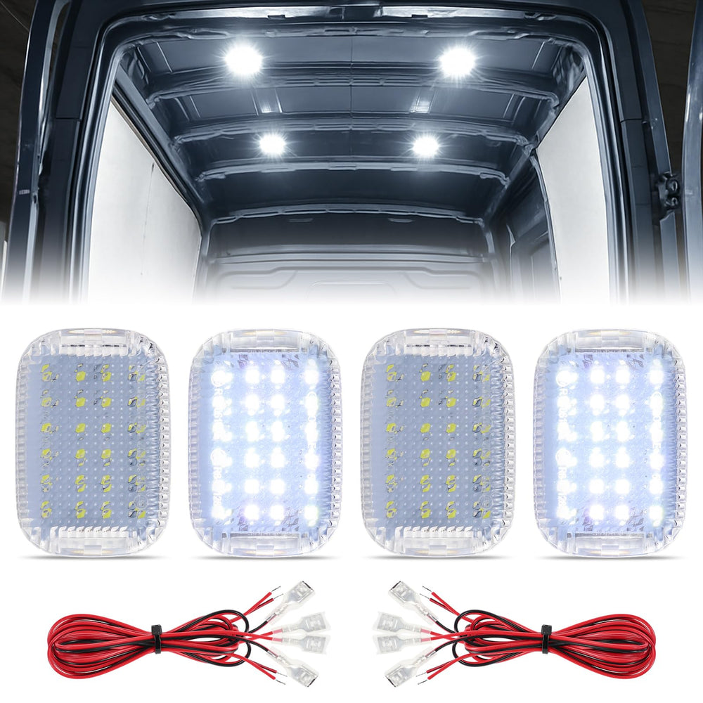 FetonAuto front view of four LED cargo lights showing complete kit and benefits