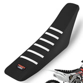 fewfuss front view of seat cover showing fit and stripe, improves bike aesthetics