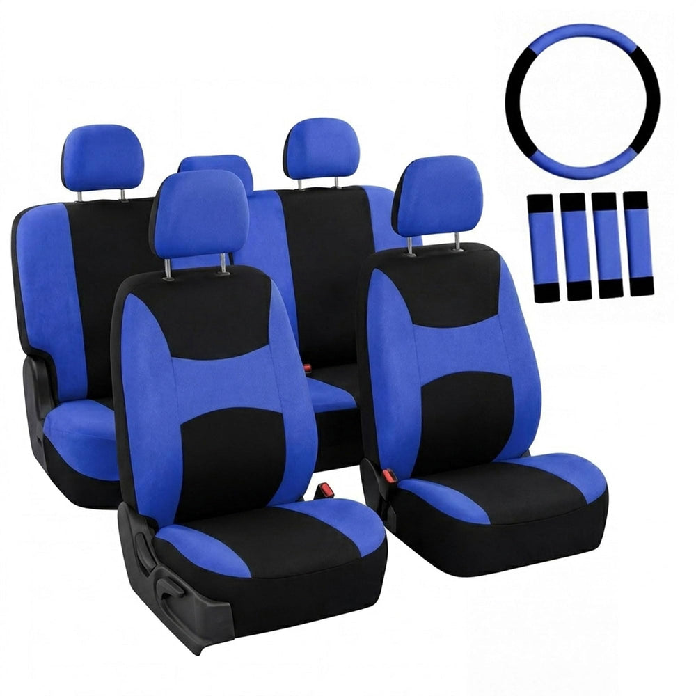 FH Group front seat cover in blue showing neat fit and protection